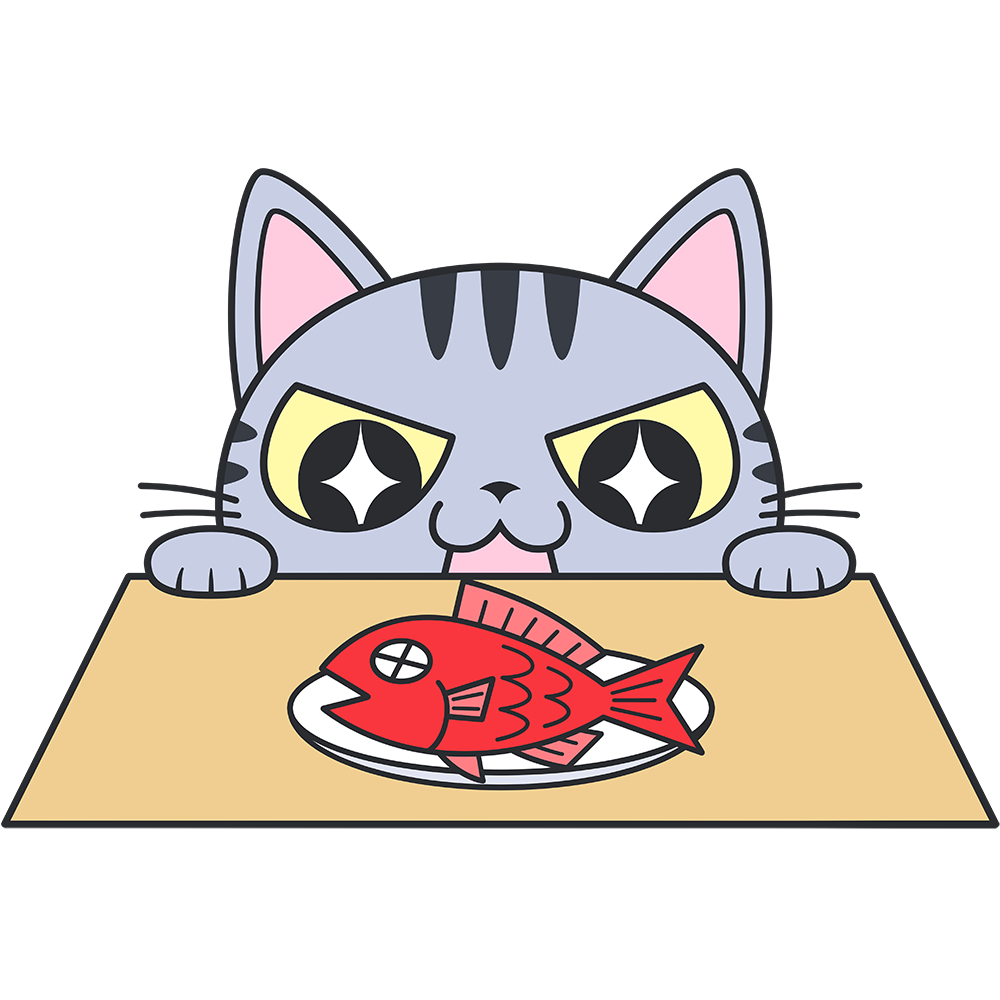 魚を狙うサバトラ猫【無料イラスト・フリー素材】