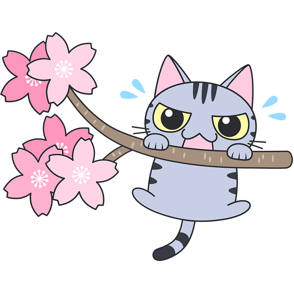 桜の木から落ちそうになるサバトラ猫【無料イラスト・フリー素材】