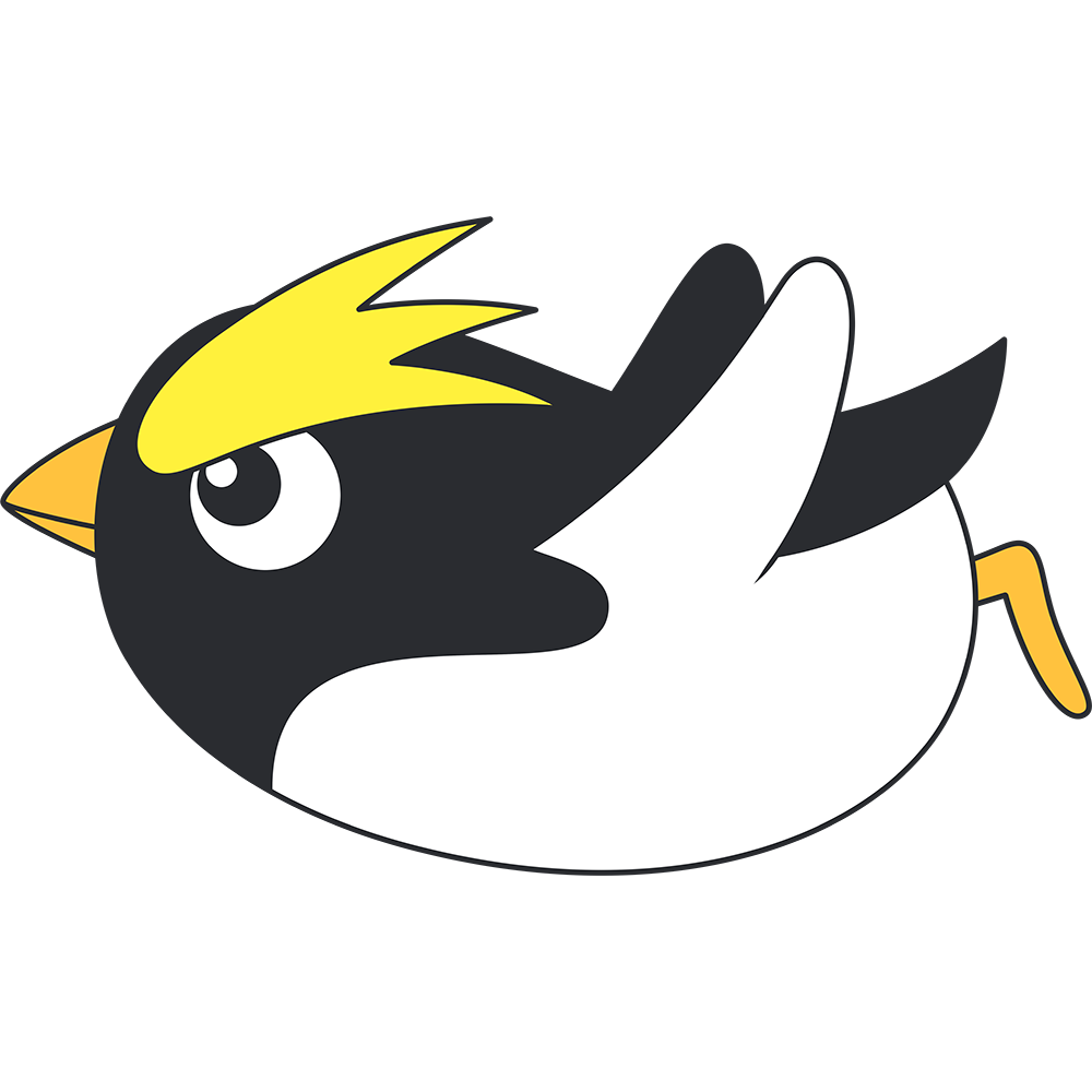 滑るイワトビペンギン（鳥）のイラスト【無料・フリー】