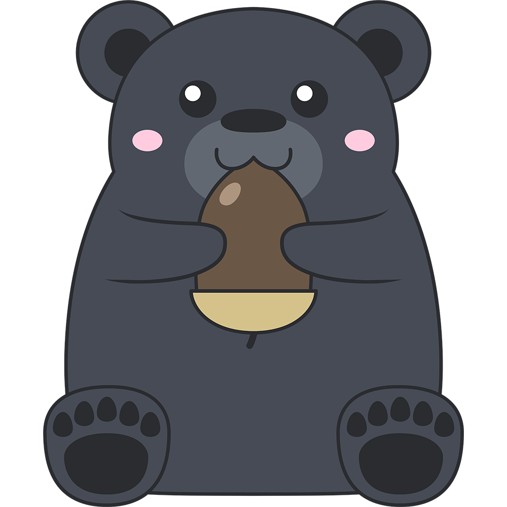ドングリを食べるツキノワグマ（熊）のイラスト【無料・フリー】