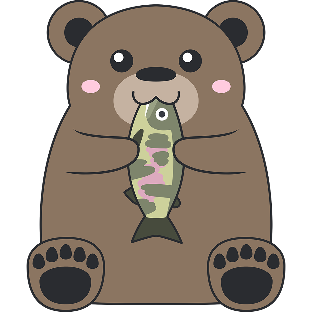魚を食べるヒグマ（熊）のイラスト【無料・フリー】