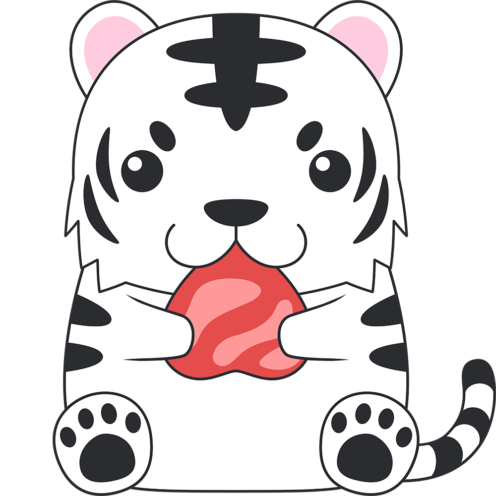 肉を食べるホワイトタイガー 無料イラスト かわいいフリー素材集 ねこ画伯コハクちゃん