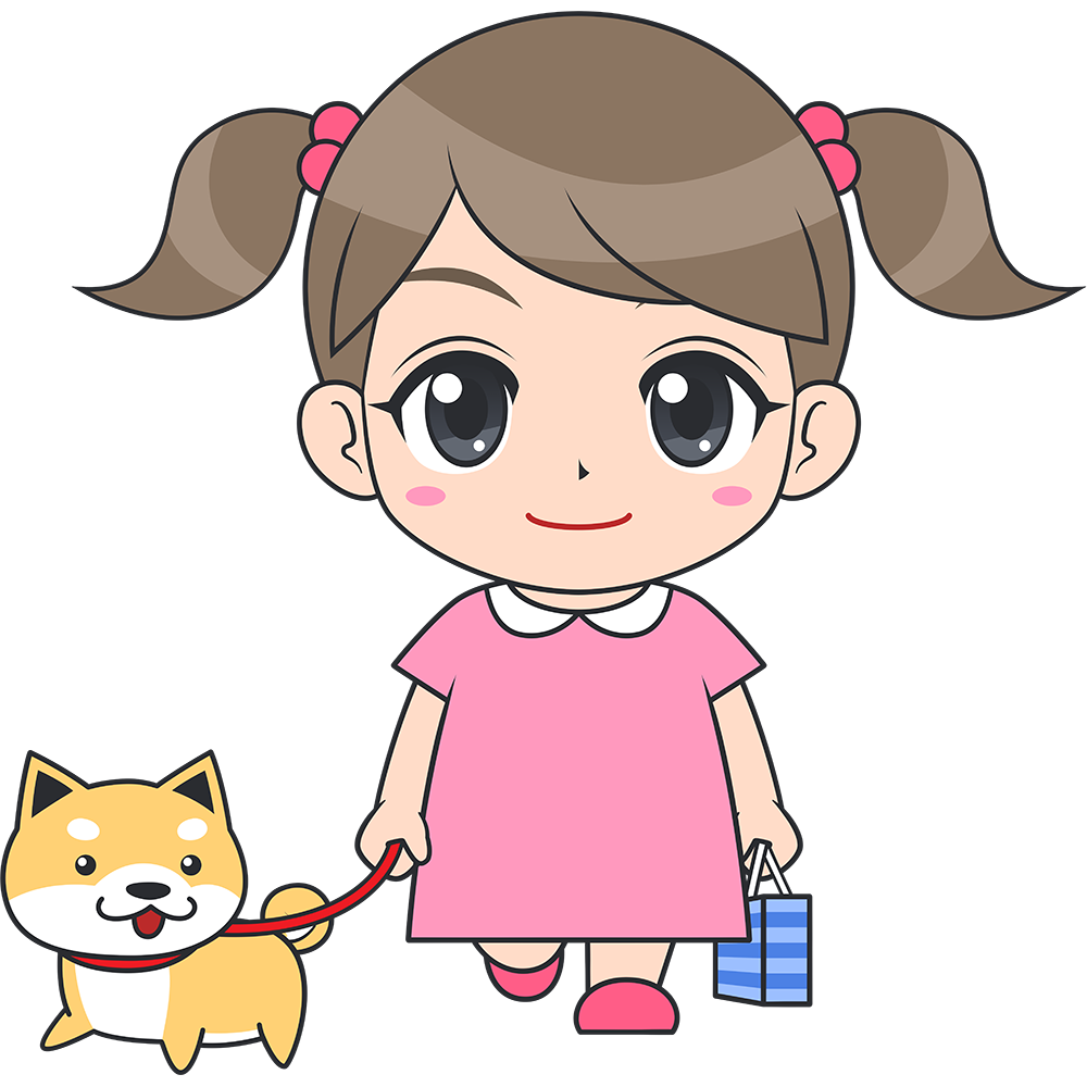 犬と散歩する女の子（子供）のイラスト【無料・フリー】