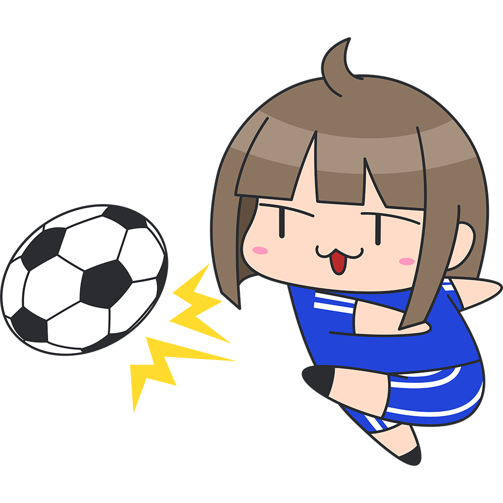 サッカー 強烈なシュートをする女子選手 無料イラスト かわいいフリー素材集 ねこ画伯コハクちゃん