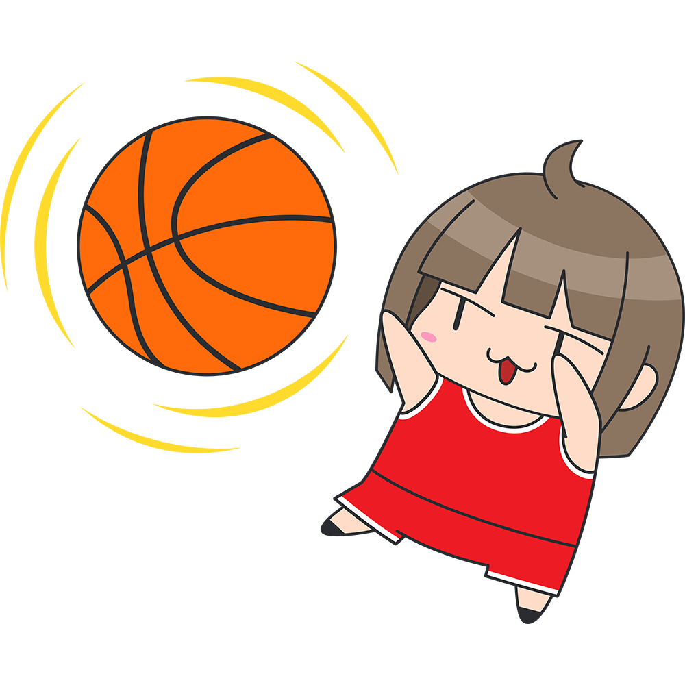 バスケ シュートをする女子選手 無料イラスト かわいいフリー素材集 ねこ画伯コハクちゃん