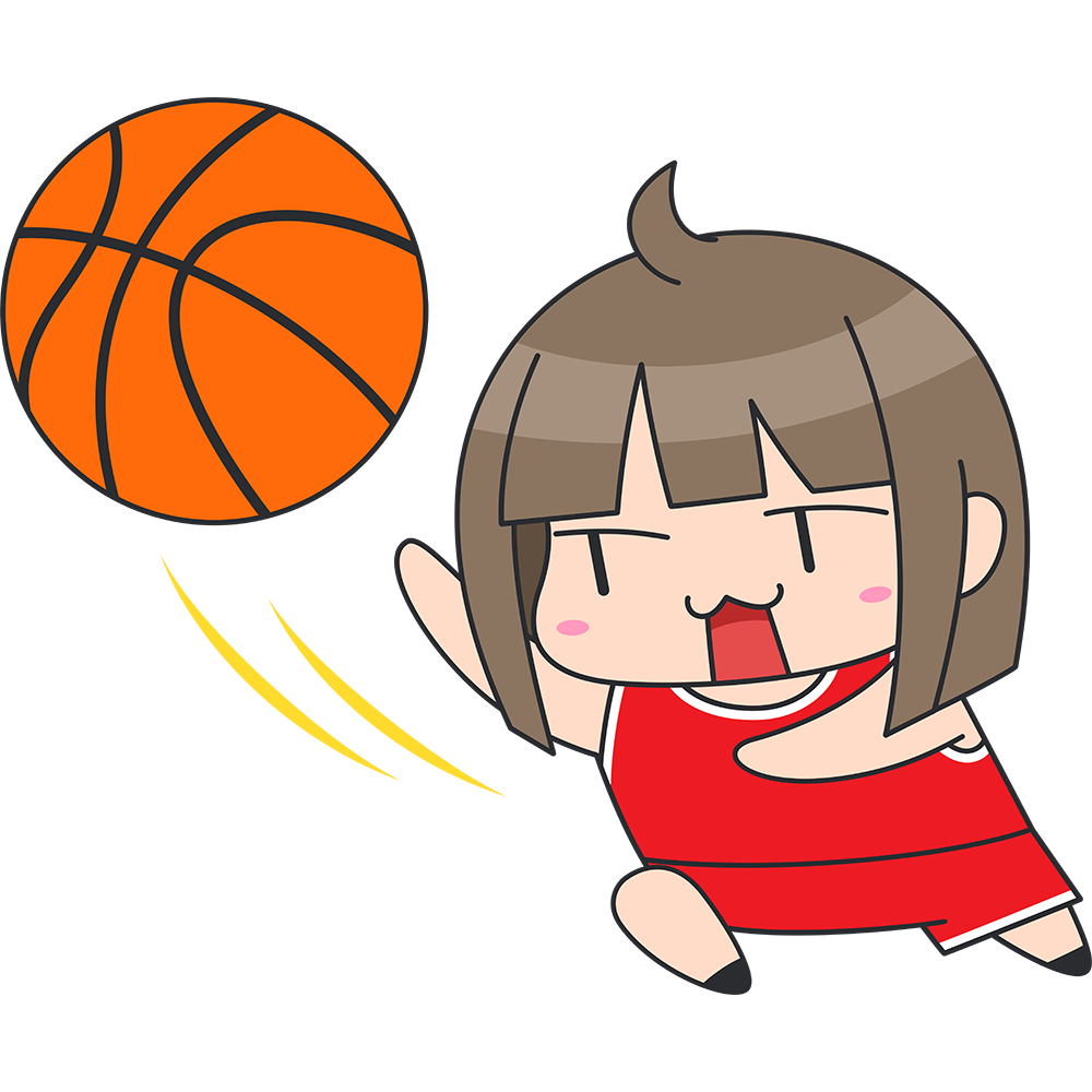 バスケ レイアップシュートをする女子選手 無料イラスト かわいいフリー素材集 ねこ画伯コハクちゃん