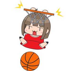 バスケ ダンクシュートをする女子選手 無料イラスト かわいいフリー素材集 ねこ画伯コハクちゃん