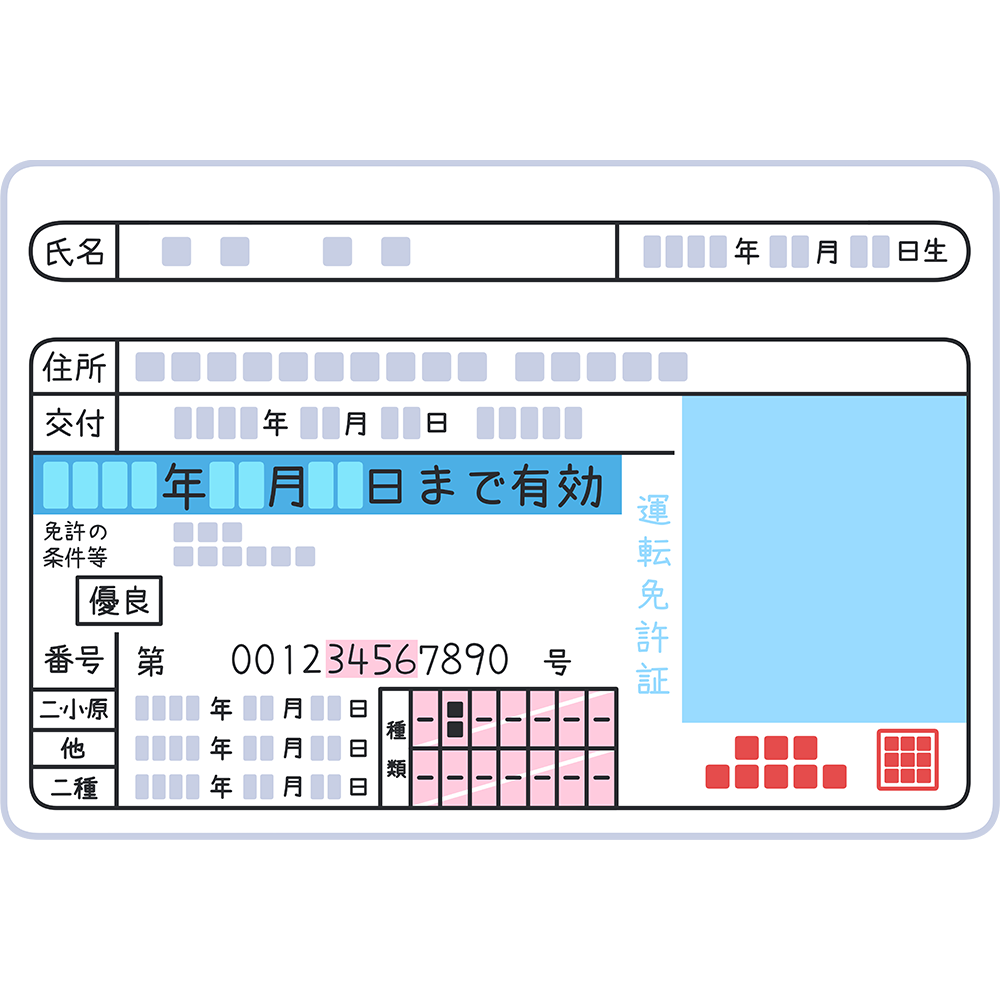 ブルーの運転免許証（2）の無料イラスト