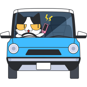 車を運転しながら電話をする猫