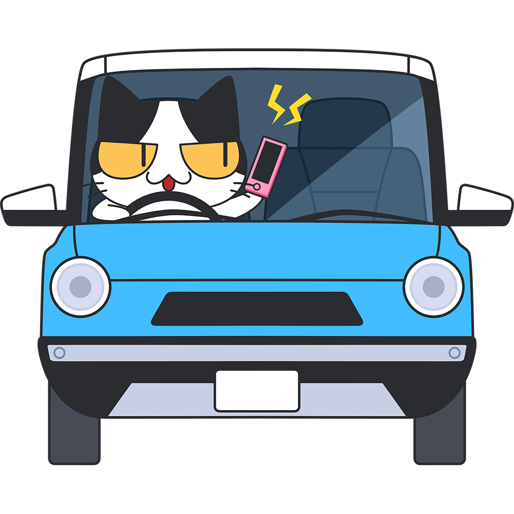 車を運転しながら電話をする猫の無料イラスト