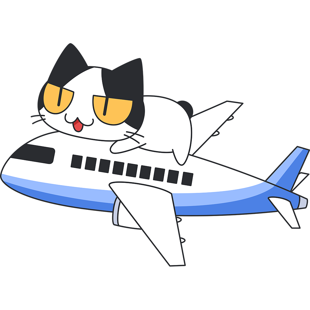 飛行機に乗る猫の無料イラスト