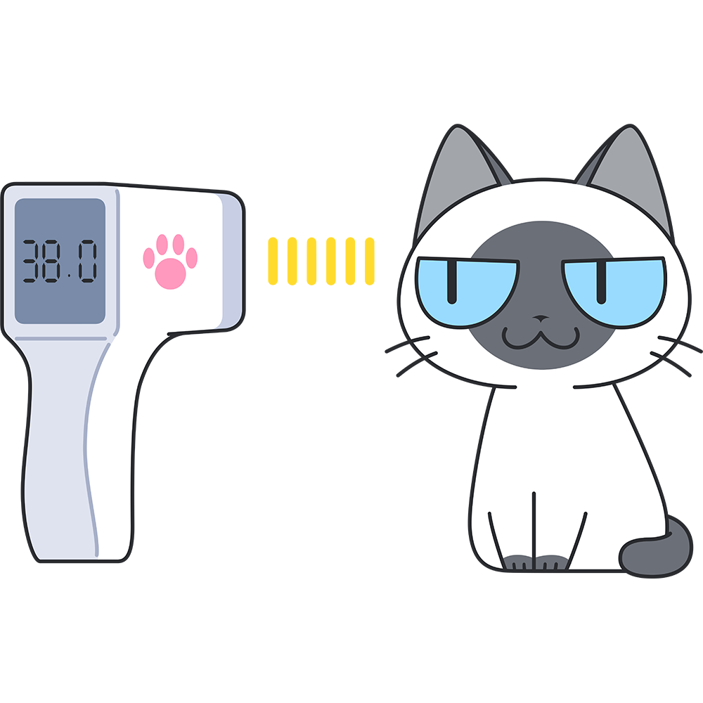 赤外線で体温を測る猫の無料イラスト