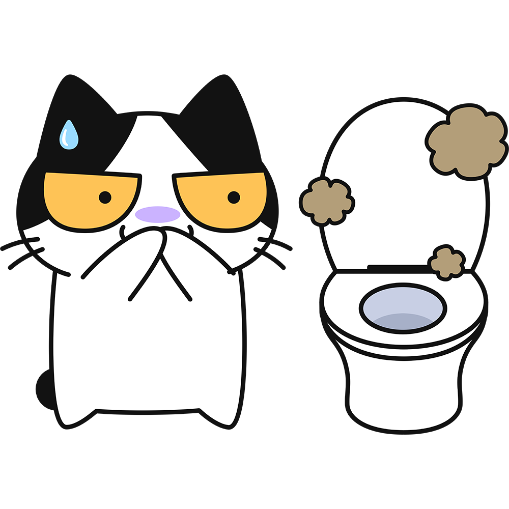 臭いトイレに悶絶する猫の無料イラスト
