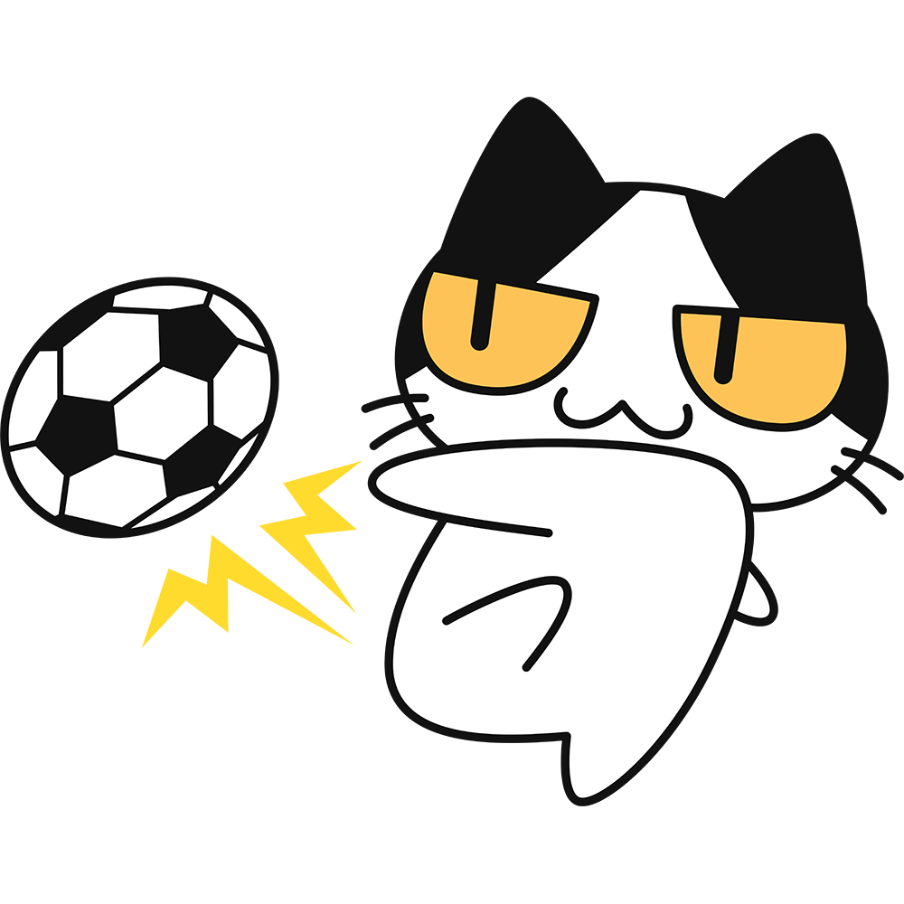 サッカー：シュートをする猫の無料イラスト
