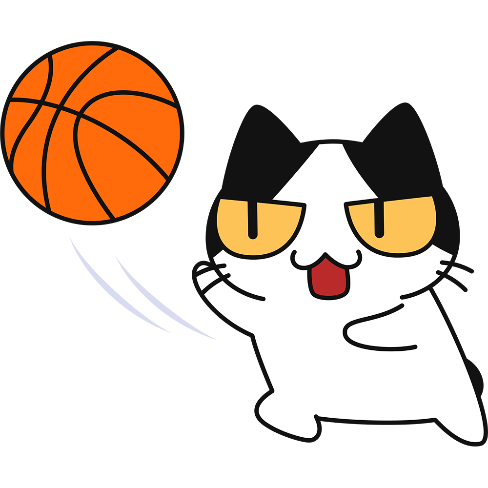 バスケ：レイアップシュートをする猫の無料イラスト