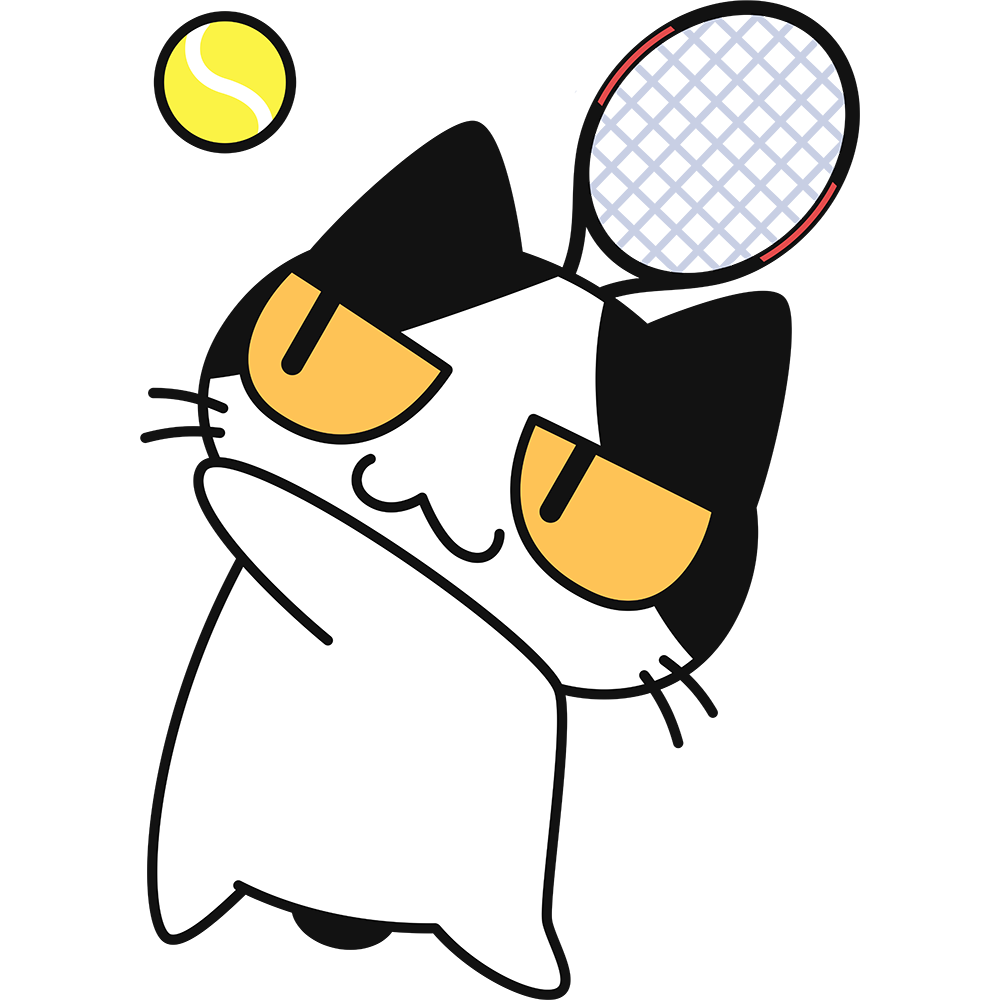 テニス：サーブをする猫の無料イラスト