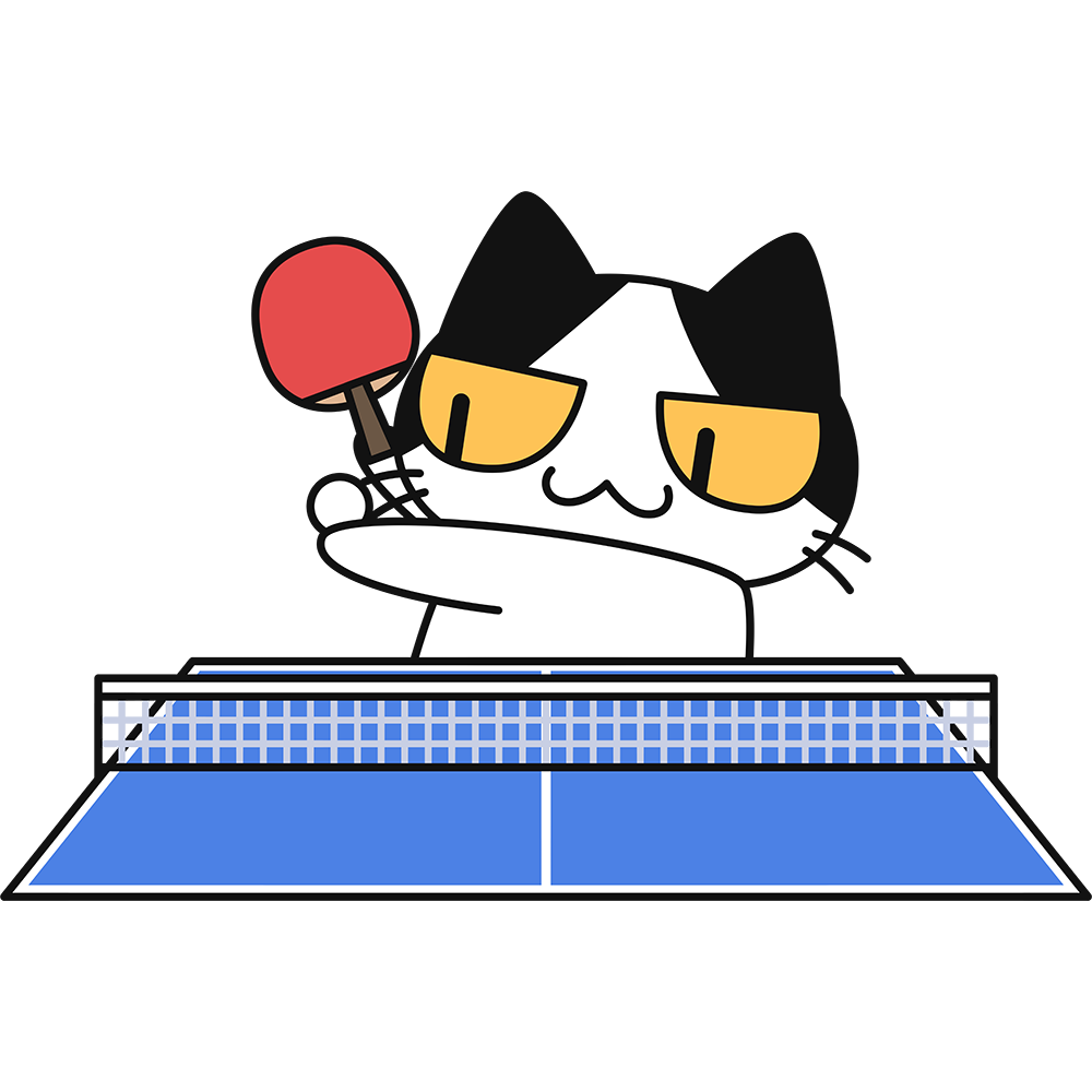 卓球：サーブをする猫の無料イラスト