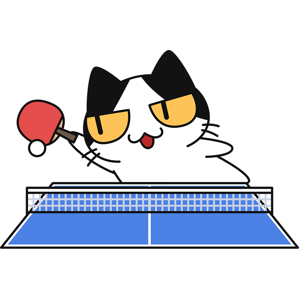 卓球：ボールを打つ猫の無料イラスト