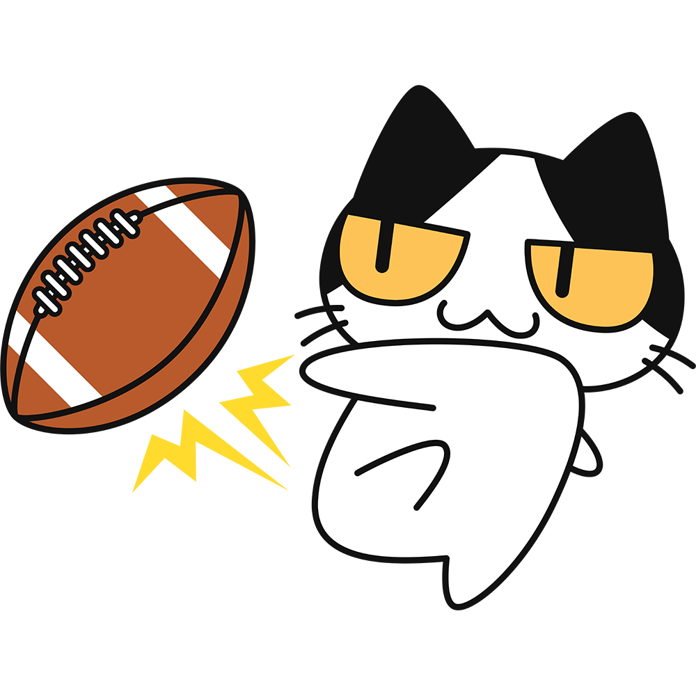 アメフトボールを蹴る猫の無料イラスト