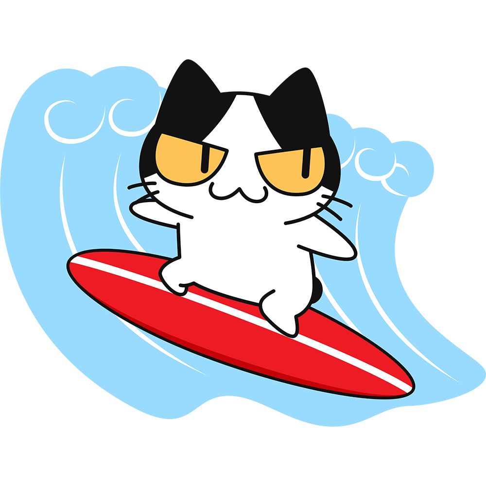 サーフィンをする猫の無料イラスト