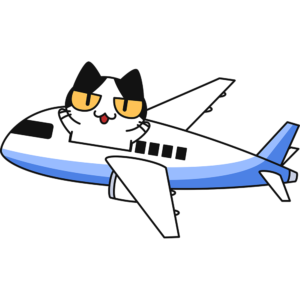 飛行機で旅行する猫 無料イラスト かわいいフリー素材集 ねこ画伯コハクちゃん