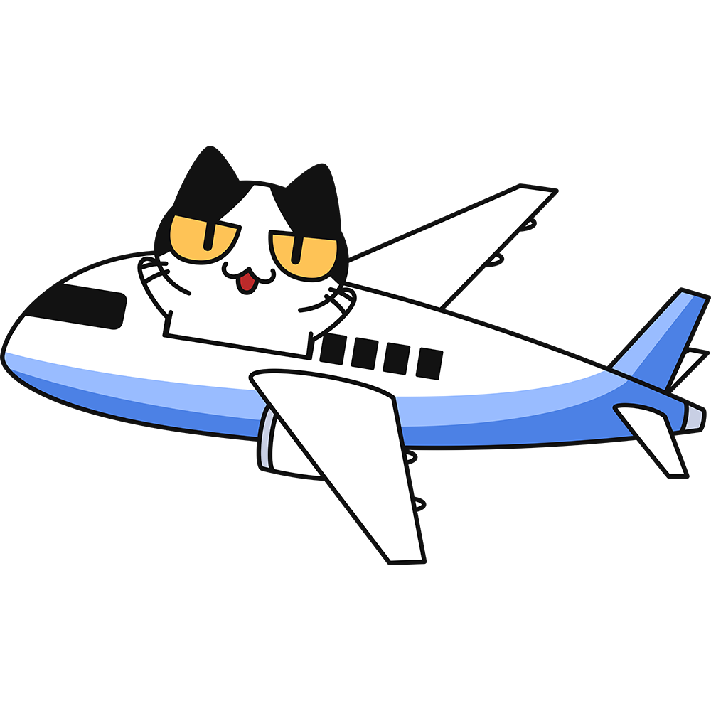 飛行機で旅行する猫 無料イラスト かわいいフリー素材集 ねこ画伯コハクちゃん