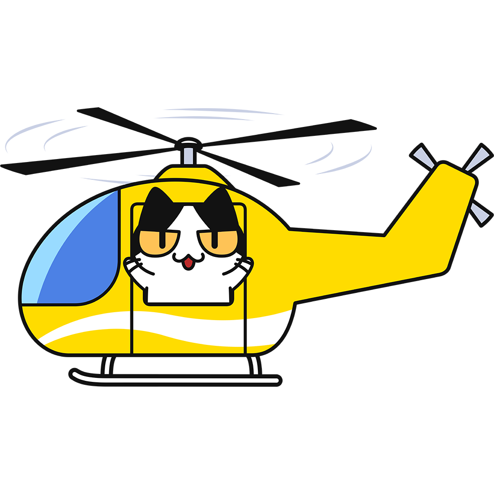 ヘリコプターに乗る猫の無料イラスト
