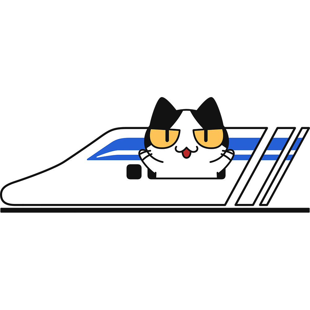 リニアモーターカーで旅行する猫の無料イラスト