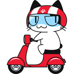 原付バイク（スクーター）を運転する猫