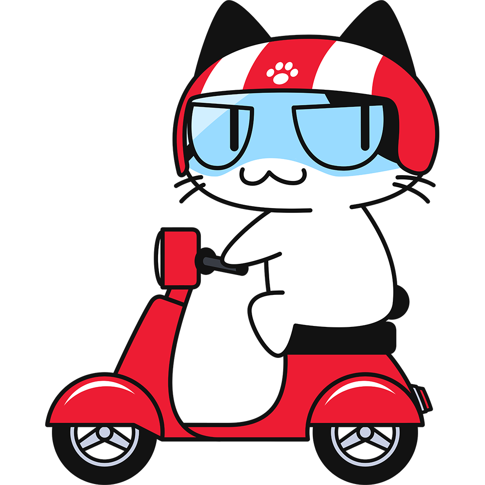 原付バイク（スクーター）を運転する猫の無料イラスト