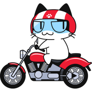 大型バイクを運転する猫