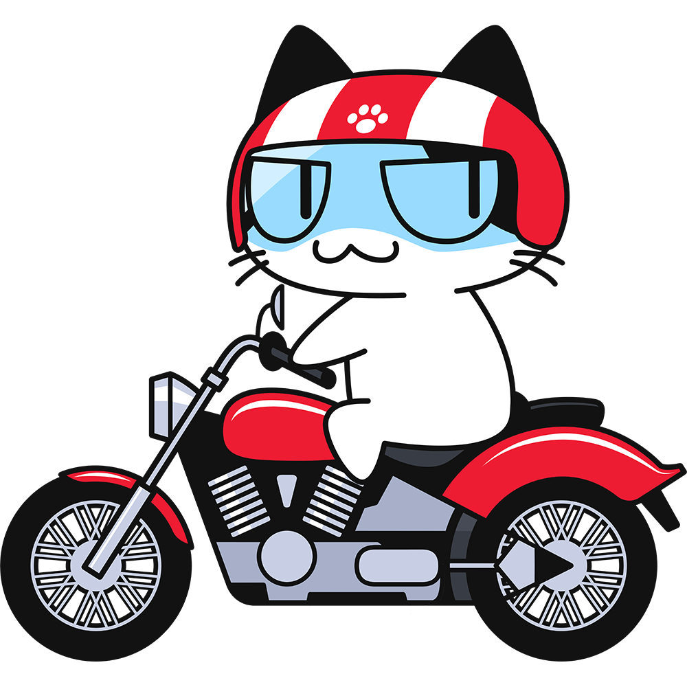 大型バイクを運転する猫の無料イラスト