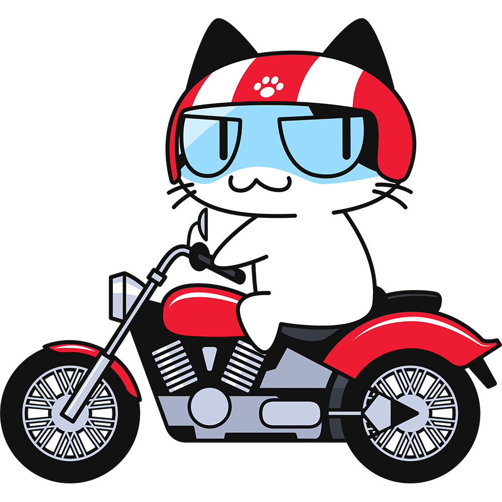 大型バイクを運転する猫 無料イラスト かわいいフリー素材集 ねこ画伯コハクちゃん