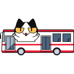 バスで旅行する猫 無料イラスト かわいいフリー素材集 ねこ画伯コハクちゃん