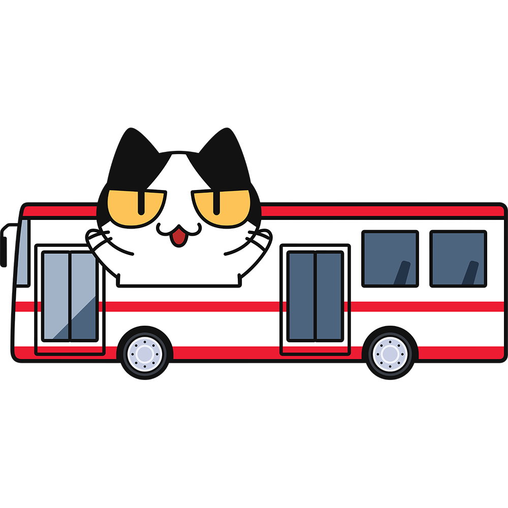 バスで旅行する猫の無料イラスト
