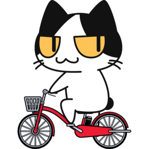 電動自転車に乗る猫 無料イラスト かわいいフリー素材集 ねこ画伯コハクちゃん