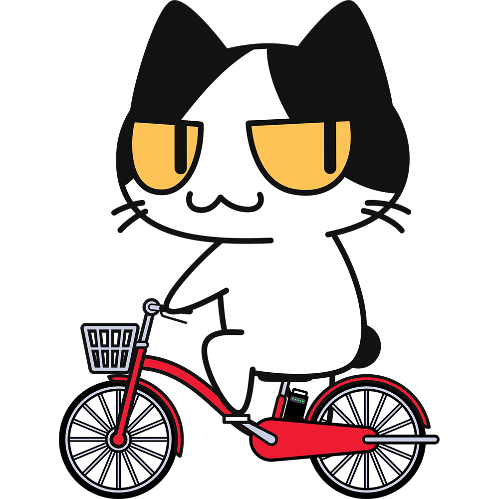 電動自転車に乗る猫の無料イラスト