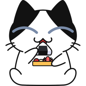 弁当を食べる猫