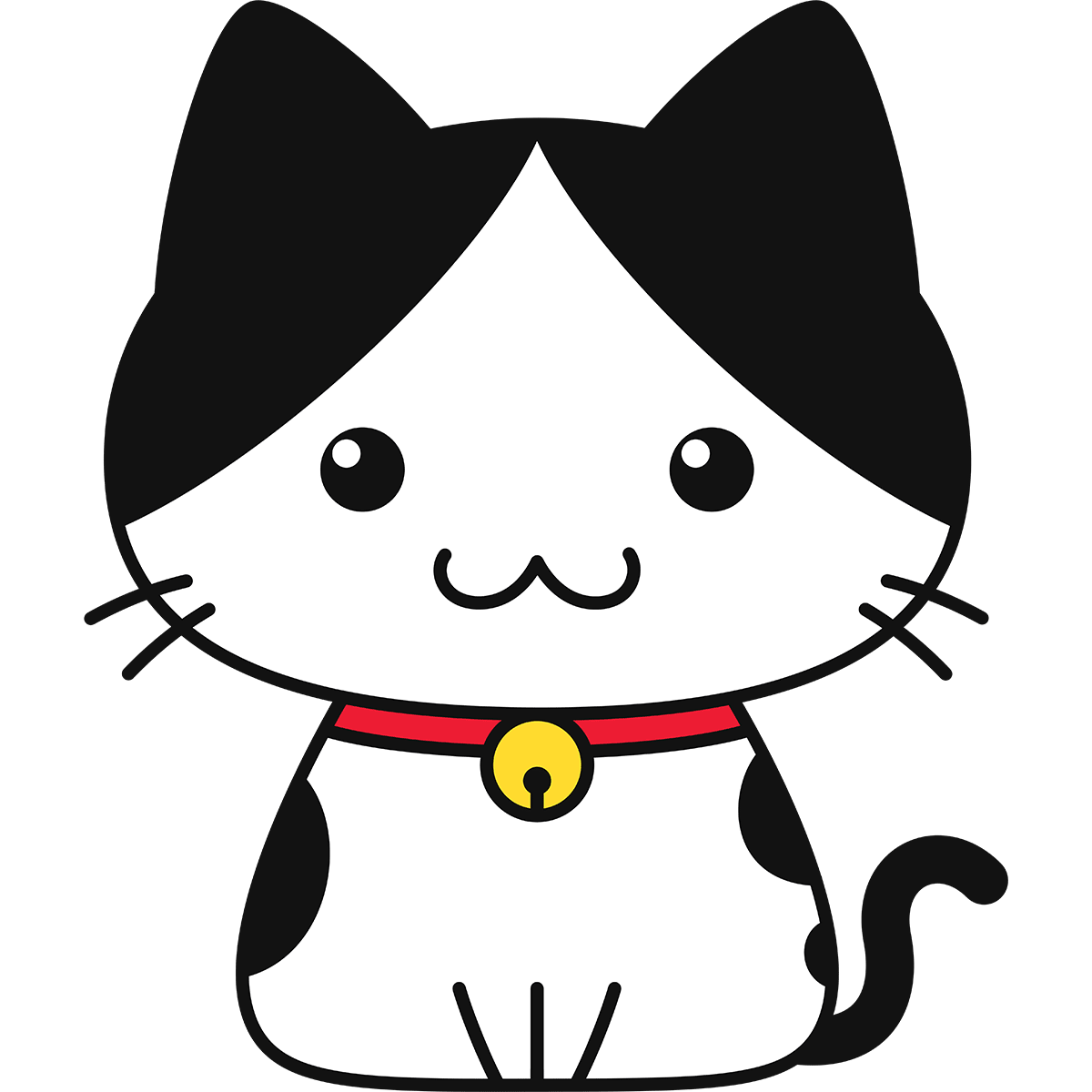 まん丸お目目の白黒猫の無料イラスト