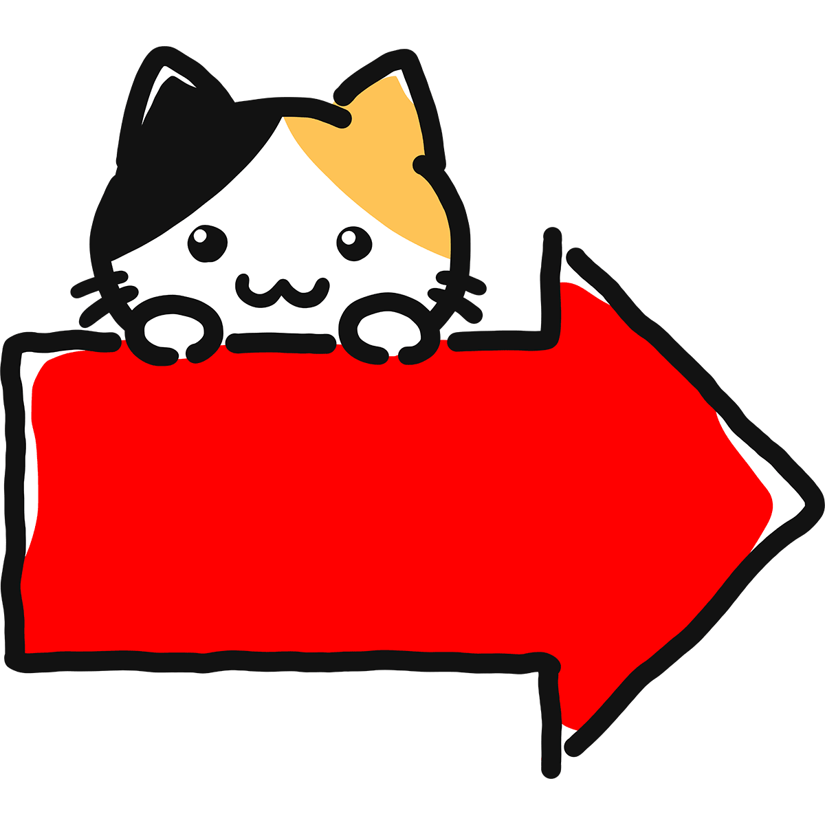 【手描き】猫と矢印の無料イラスト