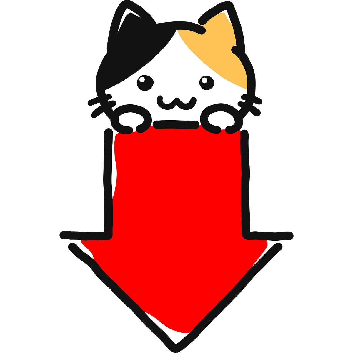 【手描き】猫と下矢印の無料イラスト