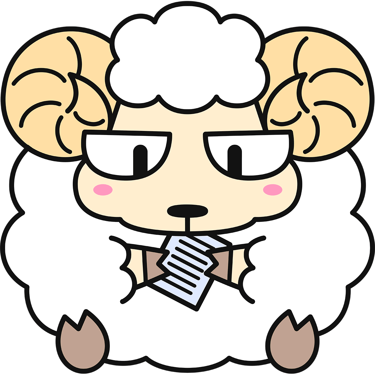 紙を食べる羊（メリノ/猫目）の無料イラスト