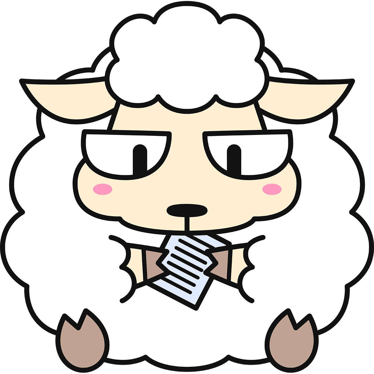 紙を食べる羊（コリデール/猫目）の無料イラスト