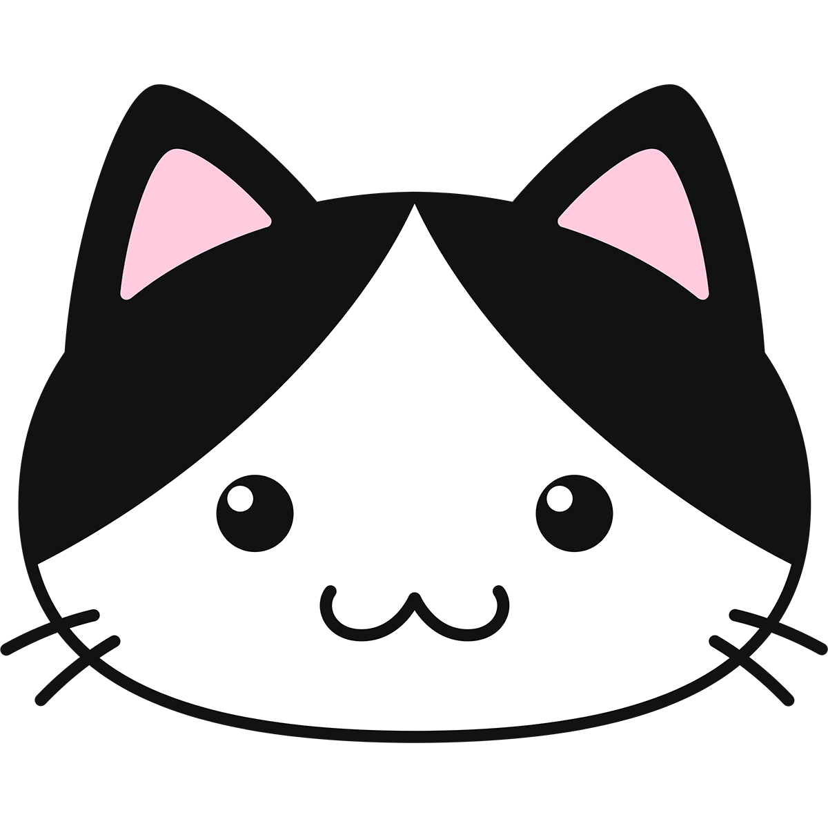 白黒猫の顔（丸目）の無料イラスト