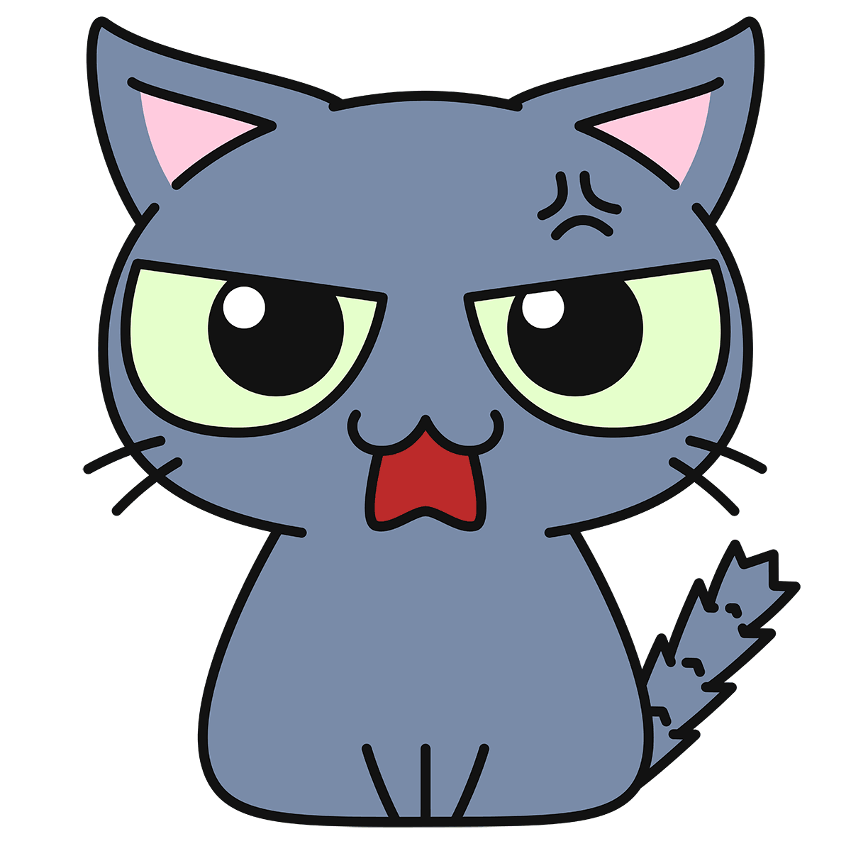 グレー猫（怒る）の無料イラスト