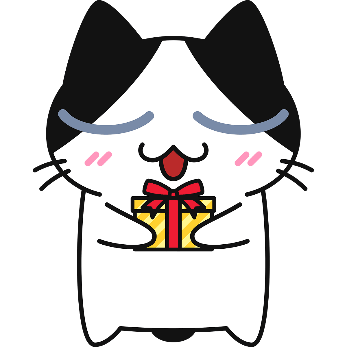 プレゼントをもらう猫の無料イラスト