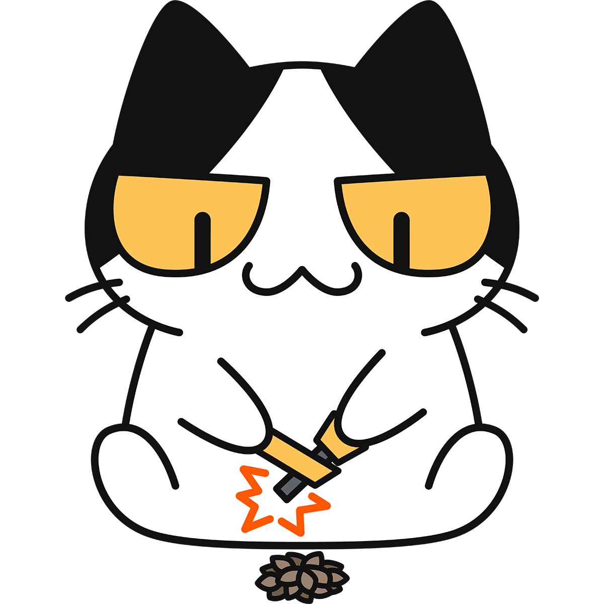 ファイアースターターで火起こす猫の無料イラスト