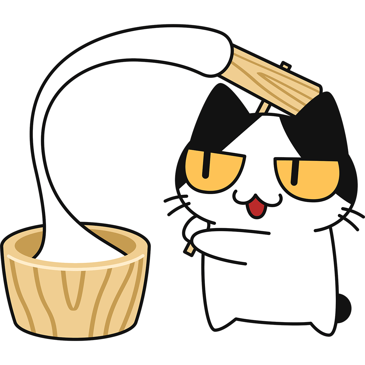 餅つきをする猫 無料イラスト かわいいフリー素材集 ねこ画伯コハクちゃん