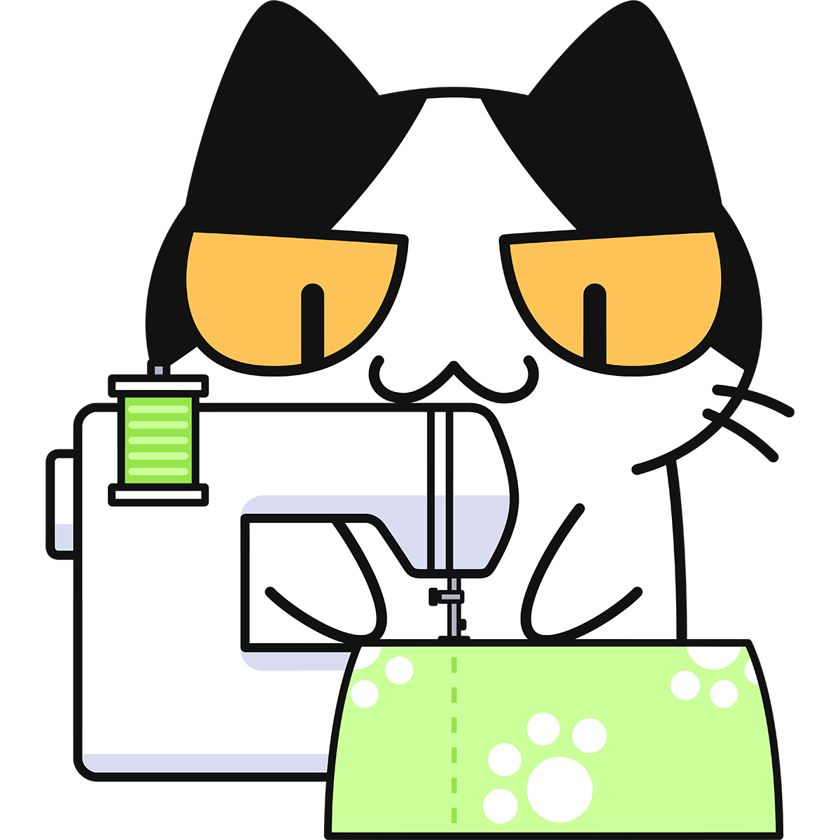 ミシンをかける猫 無料イラスト かわいいフリー素材集 ねこ画伯コハクちゃん