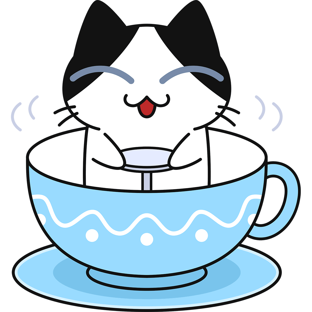 遊園地のコーヒーカップに乗る猫 無料イラスト かわいいフリー素材集 ねこ画伯コハクちゃん